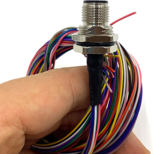 M12 12Pin Male Connector Cable - A Coded Straight Front Mount Cable, 1M Waterproof Male Aviation Socket