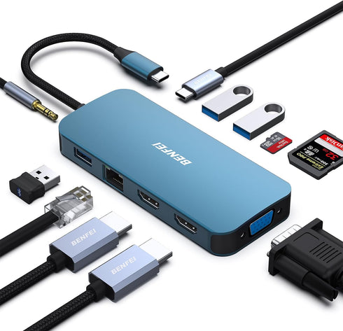 BENFEI 11-in-1 USB C Hub Triple Display Docking Station Dual HDMI, VGA, 3*USB