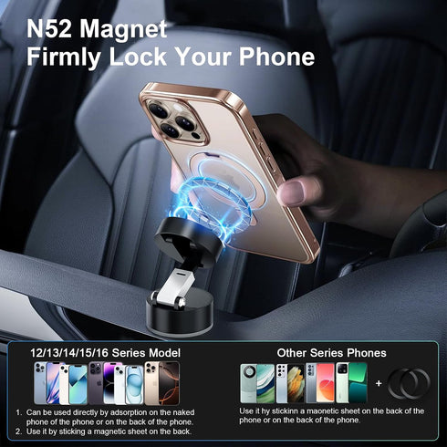 Amoner 2025 360 Vacuum Magnetic Suction Phone Holder, Upgrade Retractable Suction Cup Phone Mount, Foldable Magnetic