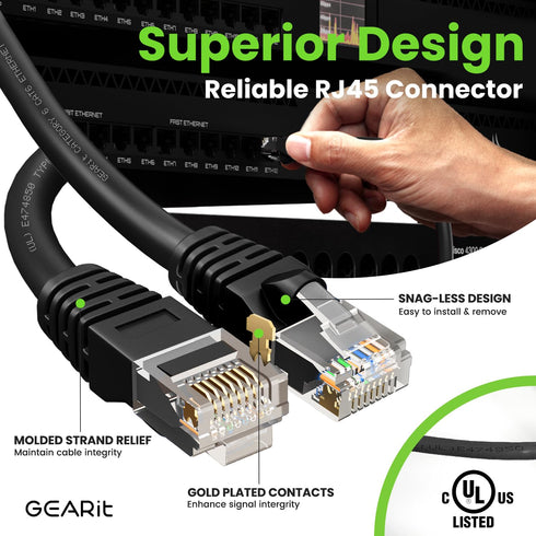 6 1 (10 Pack) Cat6 1ft 10Gbps 550MHz 24AWG RJ45 GEARit Cat Ethernet Patch Cable ft Black Patch Cables Black/Ethernet