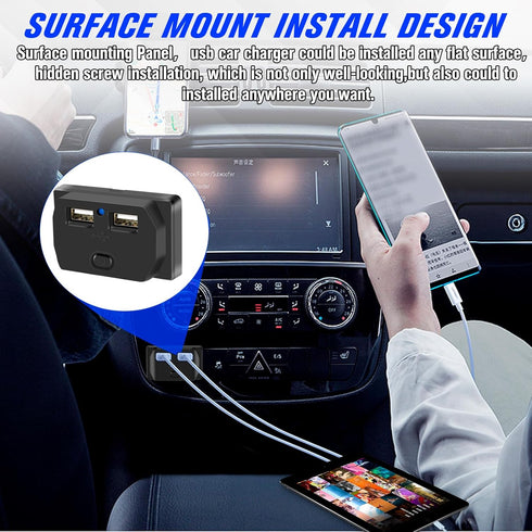 2Pcs 12V/24V RV USB Outlet with On/Off Switch, Quick Charger QC 3.0 Wall Mount USB Charging Station
