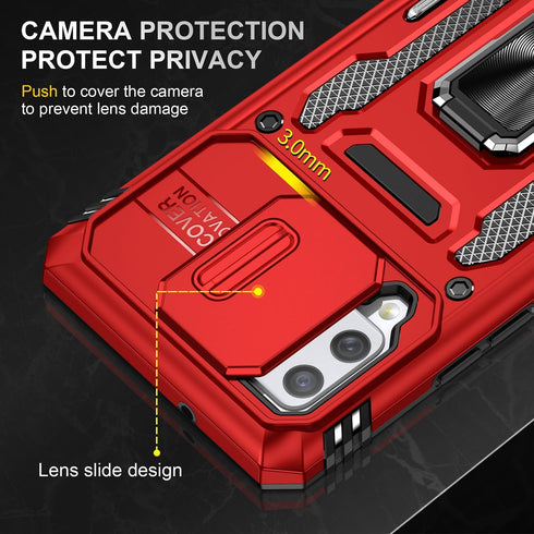 Samsung Galaxy A42 5G Case with Slide Camera Cover, Military Grade Shockproof Armor Heavy Duty Case - Red