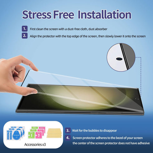 3 Pack Samsung Galaxy S22 Ultra 5G Curved Tempered Glass Screen Protector, HD Clear, Scratch Resistant, 6.8-inch.