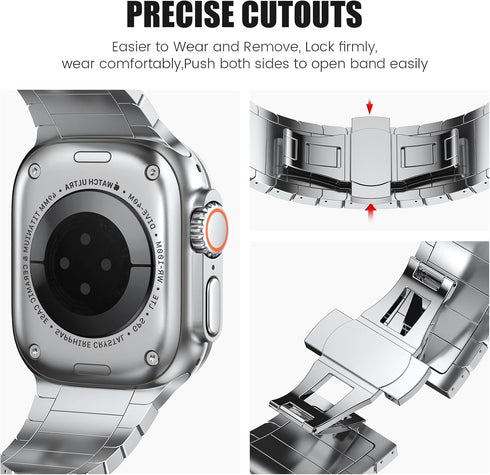 NotoCity Titanium Metal Band for Apple Watch Ultra 2/Ultra 49mm 45mm 44mm 42mm - Double Button Clasp