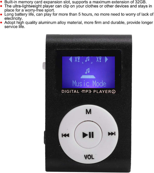 Zerone MP3 5+ 32GB Mini Player with Back Clip, Portable Digital Music Player with LCD Screen, Hours Long Battery Life