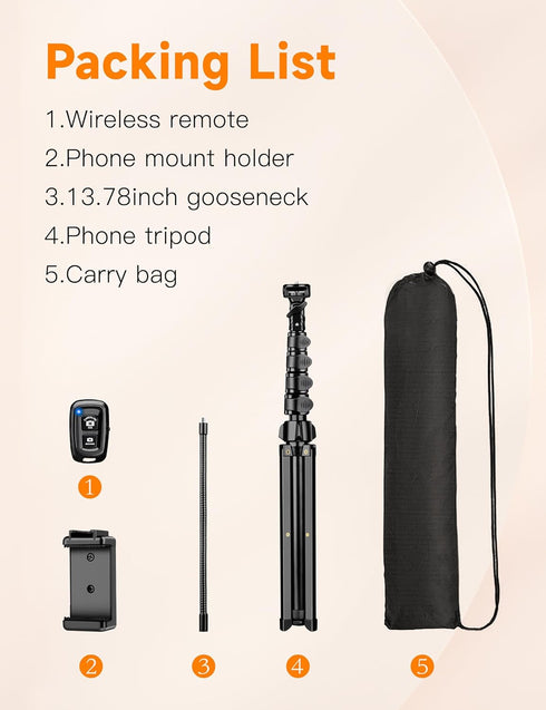 Victiv 84" 14 13 12 Phone Tripod Stand, Tall Flexible Cellphone Tripod for iPhone with Gooseneck Remote, Portable Phone
