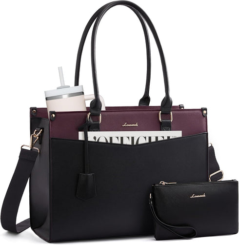 LOVEVOOK Laptop Bag for Women, 2-in-1 Tote Purse with Clutch & Cup
