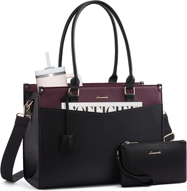 LOVEVOOK Laptop Bag for Women, 2-in-1 Tote Purse with Clutch & Cup