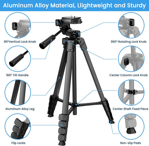 67" Phone Tripod, MACTREM Stand for iPad iPhone Tablet Camera with 2 in 1 Mount & Wireless Remote for Video Recording