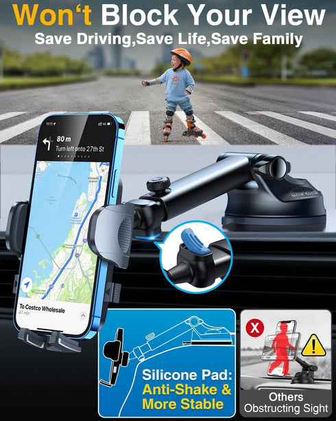 YRU 2024 Ultimate Car Phone Holder Mount, 80+LBS Safest Strongest Rotatable Suction, Dashboard Windshield for iPhone,