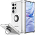 Galaxy S24 Ultra Case Clear with 360° Rotation Metal Ring Holder Stand, Soft TPU Bumper & Hard Protective Case for