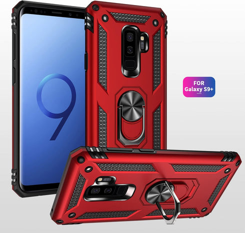 Military Grade Drop Impact Case for Samsung Galaxy S9 Plus, 360 Metal Rotating Ring Kickstand Holder, Heavy Duty