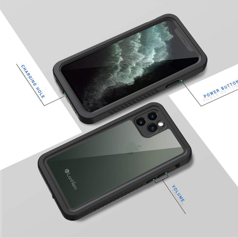 Lanhiem iPhone 11 Pro Max Case, IP68 Waterproof Dustproof with Built-in Screen Protector, Heavy Duty Clear Back