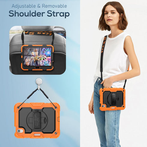 SEYMAC Full-Body Shockproof Protective Case for iPad Mini 6 8.3 Inch, Orange with Screen Protector, 360° Rotating