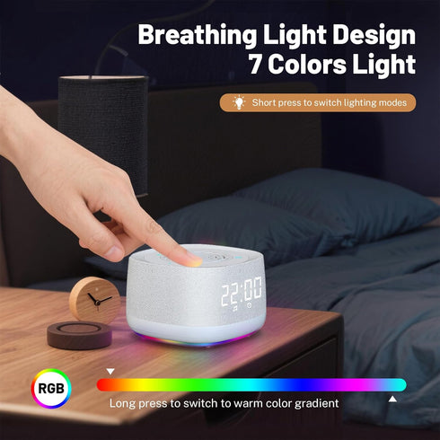 5.4, 14 1000mAh Sound Machine & Clock with Bluetooth Soothing White Noise Sounds, Night Light, Sleep Timer, Portable