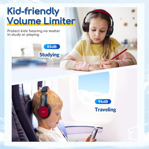 EarFun 2Packs Kids Headphones Wired with Microphone, 85/94dB Volume Limit, Portable Headphones for School/Tablet
