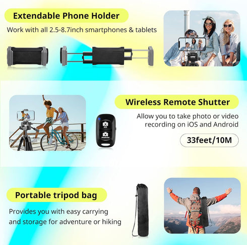Sensyne 64" Camera Tripod Stand, Versatile Phone & iPad Tripod with Wireless Remote and 2-in-1 Phone Holder for Vlog