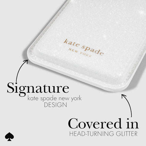 Kate Spade New York Magnetic Wallet/Card Holder, Compatible with MagSafe Phones and Cases, White Glitter
