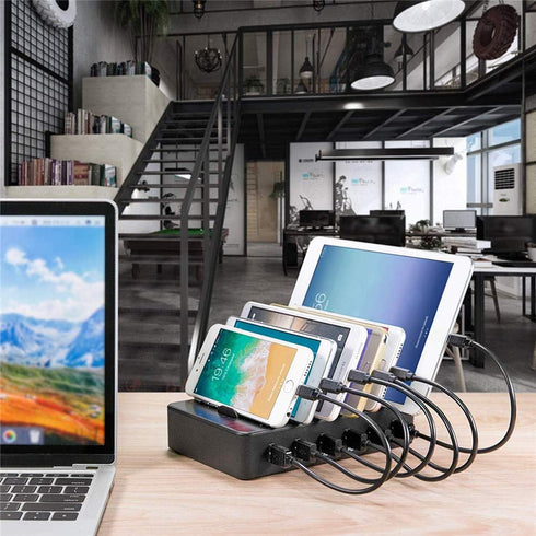 Charging Station for Multiple Devices, 50W 6 USB Ports Family Charger Compatible with Apple iPhone iPad and Android