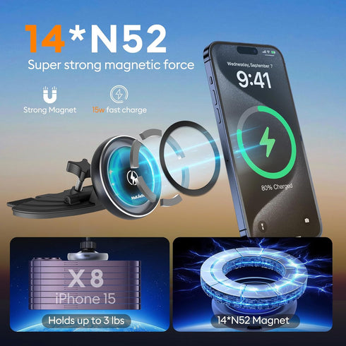 MAGJIEYX 17 16-12, 3X 99% 3M (38W CD Slot Magnetic Wireless Car Mount Charger for iPhone Stable on Bumpy Roads