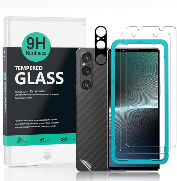 Ibywind 9H Tempered Glass Screen Protector for Sony Xperia 1 V 5G (6.5") - 2 Pack + Camera Lens & Back Film, HD,