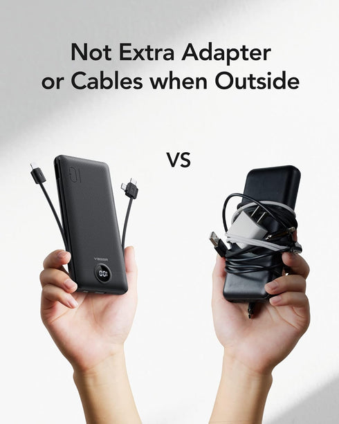 VEGER Portable Charger for iPhone, Built-in Cables and Wall Plug, 10000mAh Slim Fast Charging Power Bank, Black
