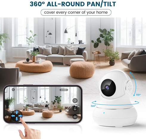 litokam 2K Indoor Security Camera with 360 Pan/Tilt, Motion Detection, Baby Monitor, Night Vision & 2-Way Audio