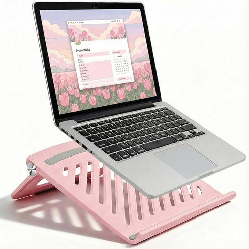 KYQEE Cute Pink Laptop Stand for Desk - Adjustable Foldable Laptop Riser, Fun