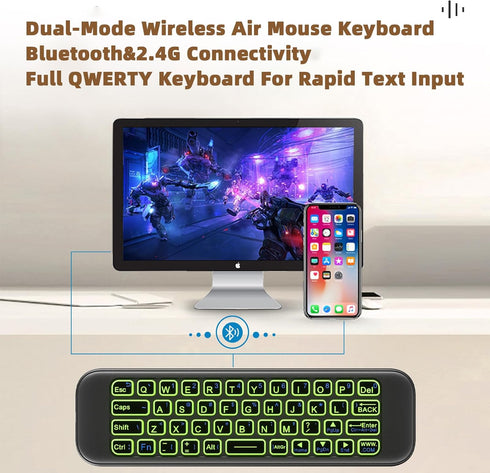 iPazzPort 7-Color Mini Air Mouse Remote Keyboard with Backlight for Android TV Box, Smart TV, HTPC, Projector;