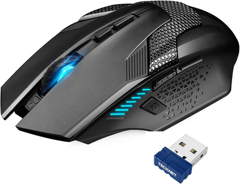 TECKNET Wireless Mouse, USB Cordless Computer Mouse with 8 Buttons, Ergonomic Design, High-Precision 5 Adjustable DPI