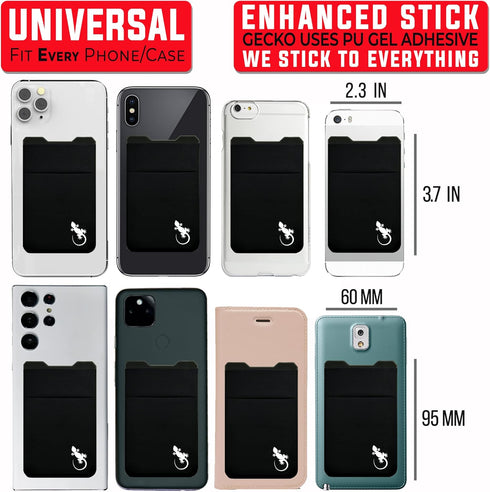 Double Pocket Gecko Phone Wallet - Smartphone Adhesive Card Holder, Mobile Stick on Spandex Pocket (BLACK-WHITE)