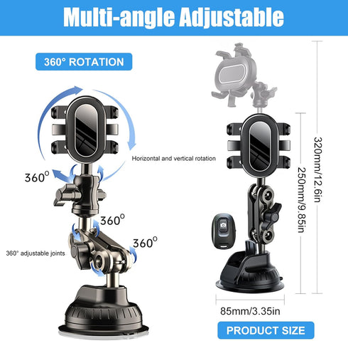 MIOLOE 360 Car Phone Mount Video Recording, Universal Rotating Arm Suction Cup Car Phone Holder Vlog Selfie Live