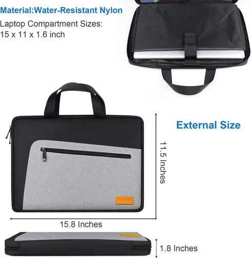 Durable Shockproof Laptop Sleeve, Water Resistant 15.6 Inch Carrying Bag for HP, Dell, Acer, Asus, Lenovo, Black/Grey