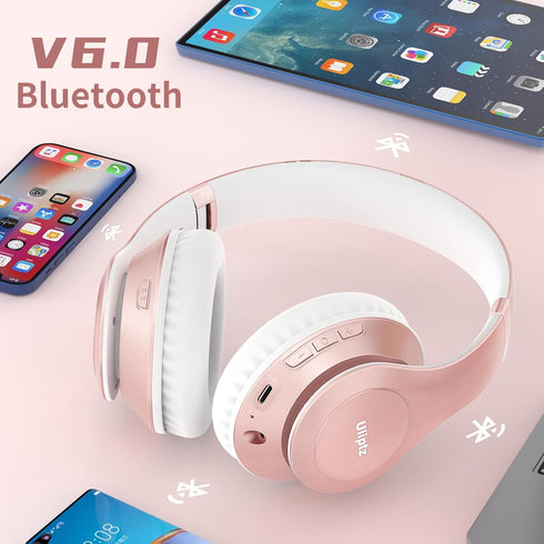 65H 6EQ 6.0 Uliptz Wireless Bluetooth Headphones, Playtime, Sound Modes, HiFi Stereo Over Ear Headphones