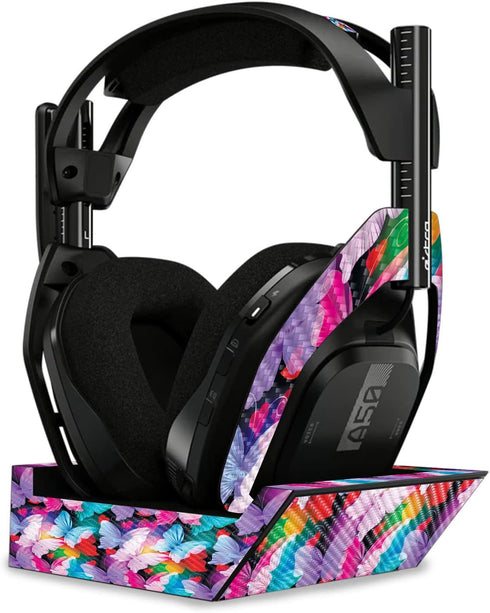MightySkins Carbon Fiber Skin for Astro A50 Wireless Headphones + Base Station (Gen 4) - Prismatic Butterflies |