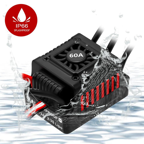 60A 2-3S Programming 1/10 Upgraded Brushless ESC Electronic Speed Controller with Card Waterproof ESC for Remote