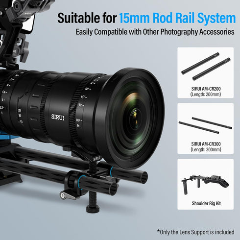 SIRUI Camera Lens Support, Universal 15mm Rail Telephoto Long Lens Support Bracket for DSLR Camera Shoulder Rig