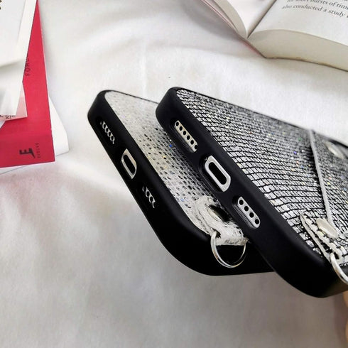 Omorro Glitter Diamond Sequins Wallet Case with Shiny Crossbody Chain for iPhone 12 Pro Max