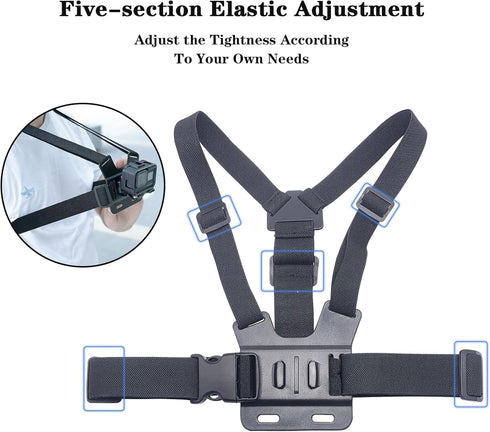 Adjustable Mobile Phone Chest Strap Harness Mount, Black, Compatible with GoPro Hero, iPhone, DJI Osmo Action Cameras