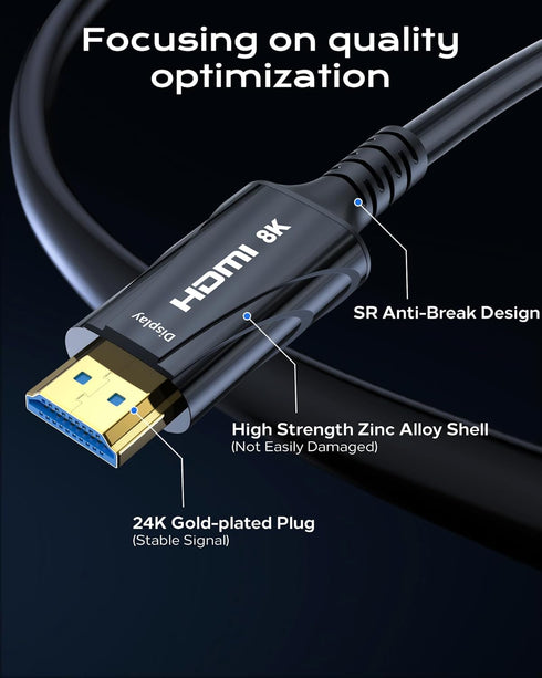 8K 10FT 48Gbps,High 8K 60Hz,4K120Hz,HDR/eARC/HDCP 2.2&2.3,Compatiblefor Cratree Fiber Optic HDMI Cable - HDMI Cable