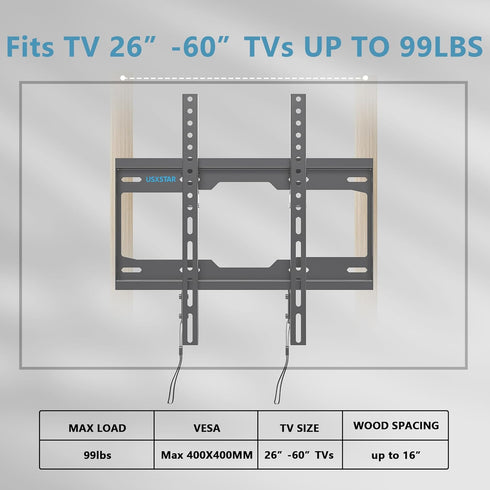Fixed TV Wall Mount for 26-60 Inch TVs, Low Profile with Quick Release Lock, Ultra Slim Bracket, Max VESA 400x400mm