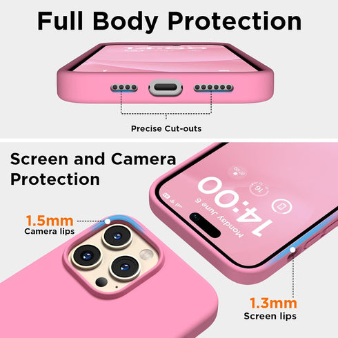 iPhone 14 Pro Max Case, Tender Pink Liquid Silicone, Shockproof Slim, 6.7", with 2X Screen Protectors & Soft Microfiber