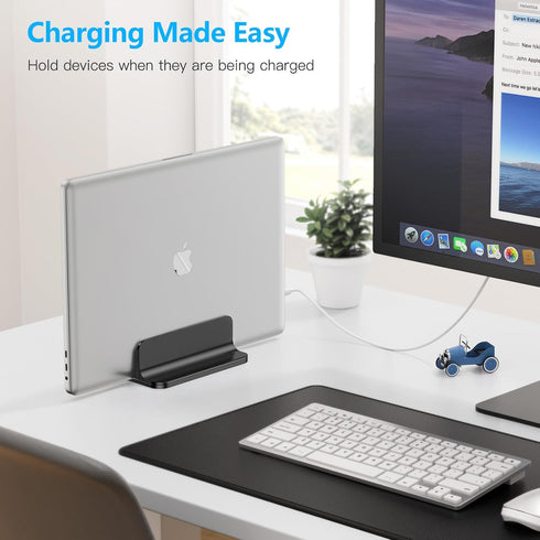 OMOTON Vertical Laptop Desktop Stand Holder with Adjustable Dock Size, Aluminum, Fits All MacBook, Surface, Chromebook