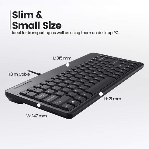 Perixx PERIBOARD-409H Wired USB Mini Keyboard with 2 USB Hubs, Black