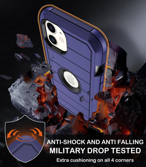 iPhone 12 & 12 Pro Case - Heavy Duty Rugged Cover with Belt Clip, Built-in Screen Protector, Kickstand (Deep Blue)