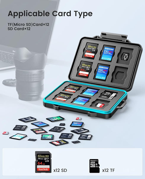 ORICO 24 Slots SD Card Case Holder Water Resistant & Anti-Shock Memory Card Case for SD/Micro SD SDXC SDHC TF Card Carrying Storage Organizer Protector Cover with Labels&Carabiner by ORICO