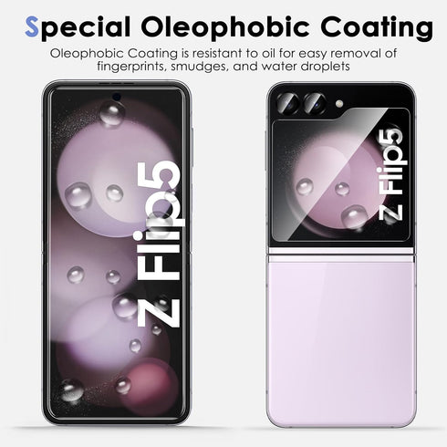 Fotbor Samsung Galaxy Z Flip 5 Screen Protector Pack: 3 Inner Flexible Films, 3 Tempered Glass Back Protectors, 2