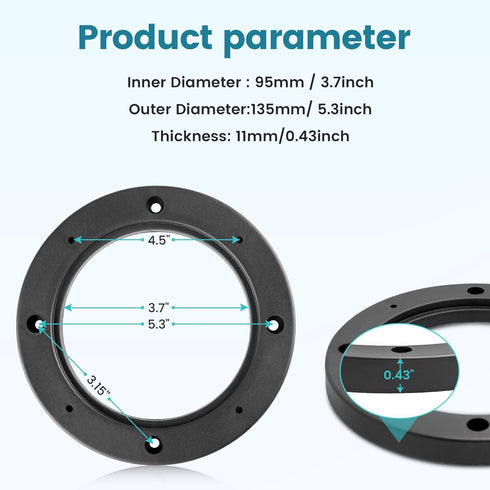 4 Inch Speaker Spacer Adapter Ring Mounting Bracket 4 PCS, Auto Car Universal Fit 4 Plastic Speaker Ring Adapter 0.43 Inch Depth, 4 Inch Plastic Car Stereo Speakers Spacer(Black)