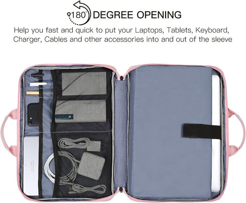 11.6-12.9 Inch Laptop Bag Sleeve for Women, TSA Travel Briefcase with Organizer for Lenovo, Macbook, Pink