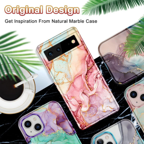 Btscase Gold Glitter Bling Marble Pattern Case for Google Pixel 6, Slim Fit Shockproof Cover for Women